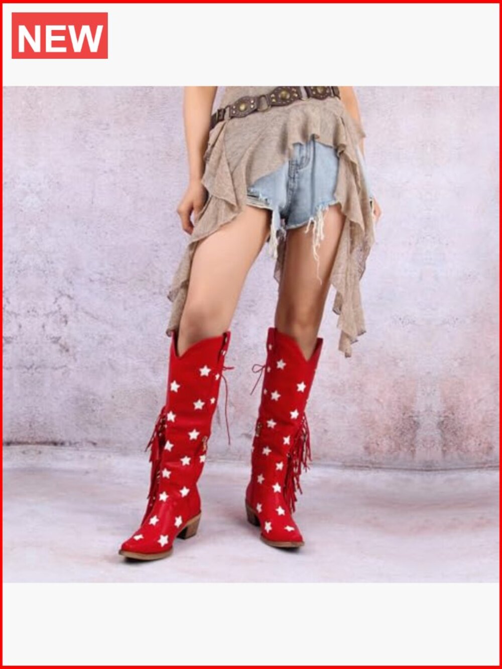 Vintage Cowboy Boots with Fringe Over Knee Wide Calf Snip Toe Block Heel Side - Picture 2 of 7